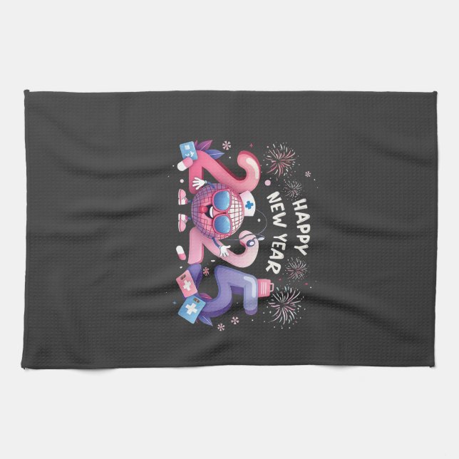 Happy New Year 2025 Nursing Disco Ball Healthcare Tea Towel (Horizontal)