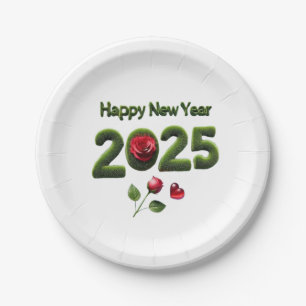 Happy New Year 2025 Paper Plate