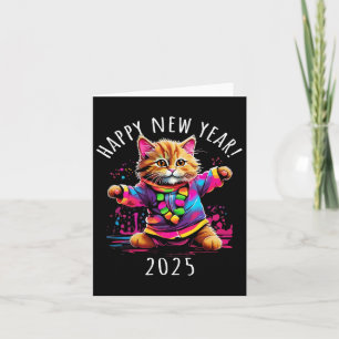 Happy New Year 2025 Party Dancing Cat Design Card