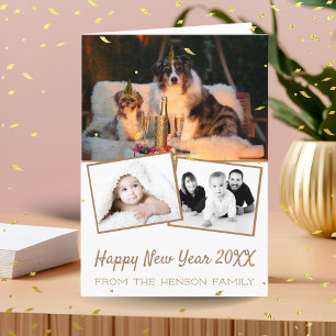 Happy New Year 2025 Photo Collage 3 Photo Holiday Card