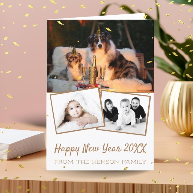 Happy New Year 2025 Photo Collage 3 Photo Holiday Card (Creator Uploaded)