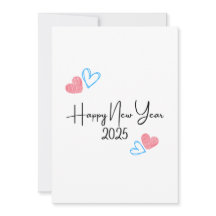 HAPPY NEW YEAR 2025 Red Blue hearts Holiday card