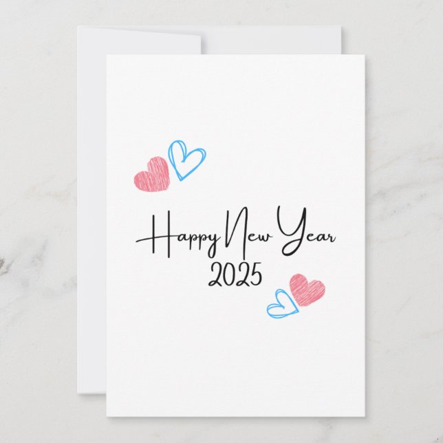HAPPY NEW YEAR 2025 Red Blue hearts Holiday card (Front)