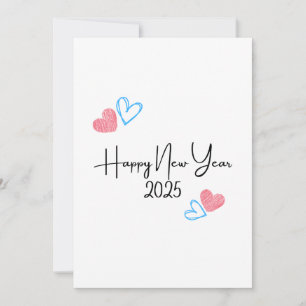 HAPPY NEW YEAR 2025 Red Blue hearts Holiday card