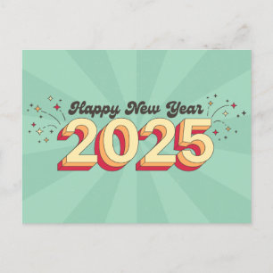 Happy new year 2025 retro 3d typography design postcard