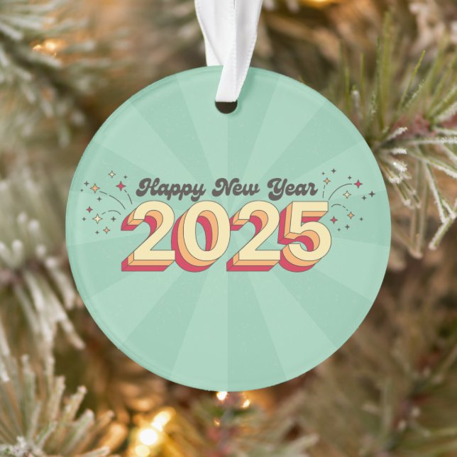 Happy new year 2025 retro text ornament (Tree)