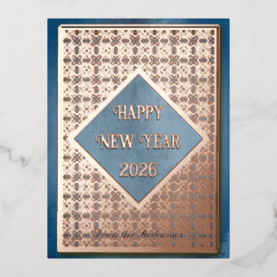 Happy new year 2025 rose Gold pattern  Foil Holiday Postcard