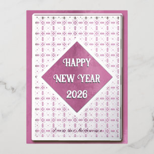 Happy new year 2025 silver pattern  foil holiday postcard