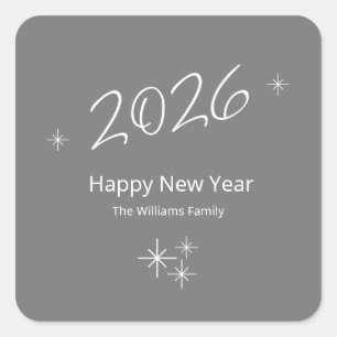 Happy New Year 2025 Simple Snowflakes Square Sticker