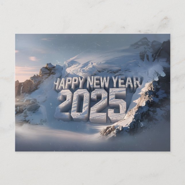 Happy New Year 2025 Snowy Mountain Holiday Postcard (Front)