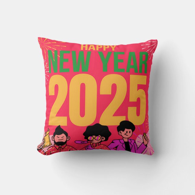 Happy New Year 2025 Throw Pillow (Front)