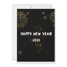 HAPPY NEW YEAR 2025 WISHES Golden fireworks Card