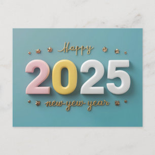 Happy New Year 2025 with Colourful text Holiday Postcard