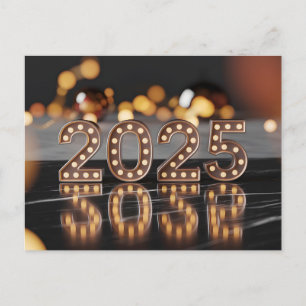 Happy New Year 2025 with Festive Lights Holiday Postcard