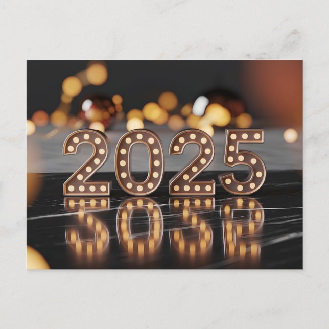 Happy New Year 2025 with Festive Lights Holiday Postcard (Front)