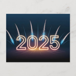 Happy New Year 2025 with fireworks Holiday Postcard