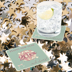 Happy new year 2025 years eve dinner party square paper coaster