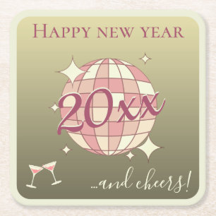 Happy new year 2025 years eve pink gold party square paper coaster