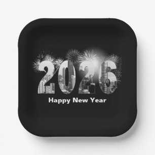 Happy New Year 2025Chicago Skyline Paper Plate