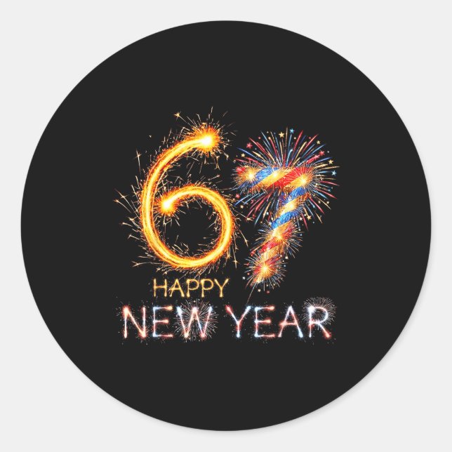 Happy New Year 2026 67th Bday Fireworks Number 67  Classic Round Sticker (Front)