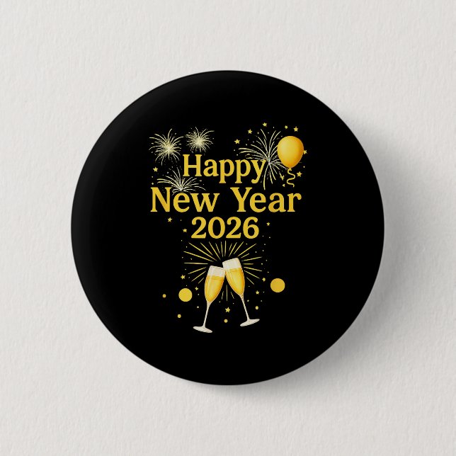 Happy New Year 2026  6 Cm Round Badge (Front)
