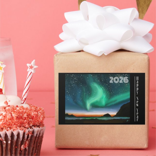 Happy New Year 2026 - Aurora Borealis Rectangular Sticker (Party)