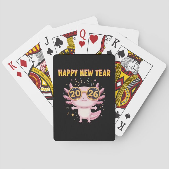 Happy New Year 2026 Axolotl  Cute Party Playing Cards (Back)