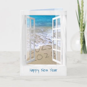 Happy New Year 2026 Beach Window Card