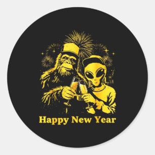 Happy New Year 2026 Bigfoot Alien Lovers New Years Classic Round Sticker