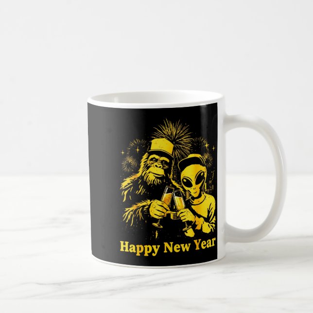 Happy New Year 2026 Bigfoot Alien Lovers New Years Coffee Mug (Right)