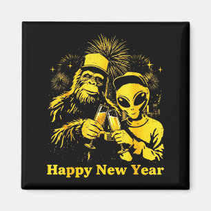 Happy New Year 2026 Bigfoot Alien Lovers New Years Magnet