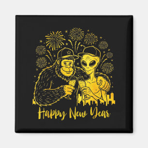 Happy New Year 2026 Bigfoot Alien Lovers New Years Magnet