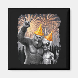Happy New Year 2026 Bigfoot Alien Lovers New Years Magnet