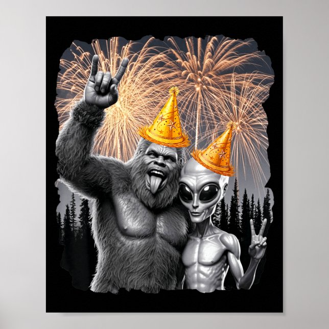 Happy New Year 2026 Bigfoot Alien Lovers New Years Poster (Front)
