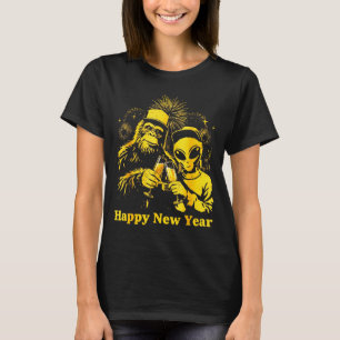 Happy New Year 2026 Bigfoot Alien Lovers New Years T-Shirt