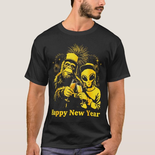 Happy New Year 2026 Bigfoot Alien Lovers New Years T-Shirt (Front)