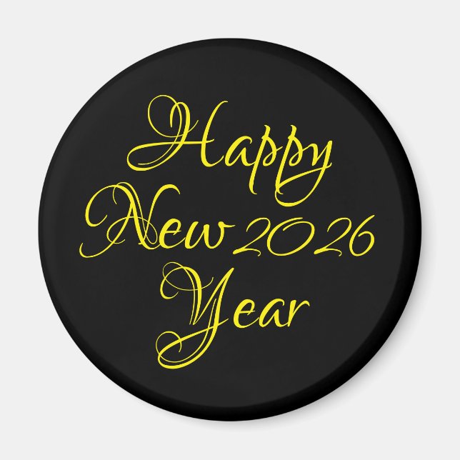 Happy New Year 2026 Black and Yellow Script  Magnet (Front)