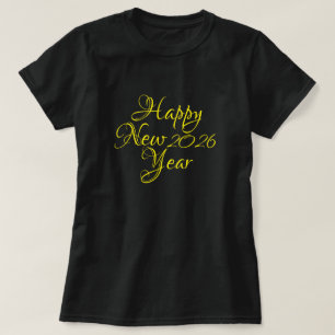 Happy New Year 2026 Black and Yellow Script  T-Shirt