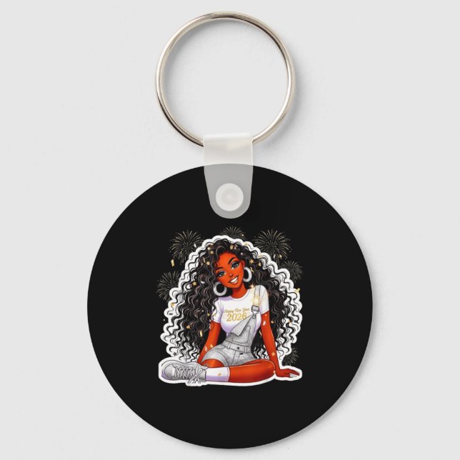Happy New Year 2026 Black Girl Magic Melanin  Key Ring (Front)