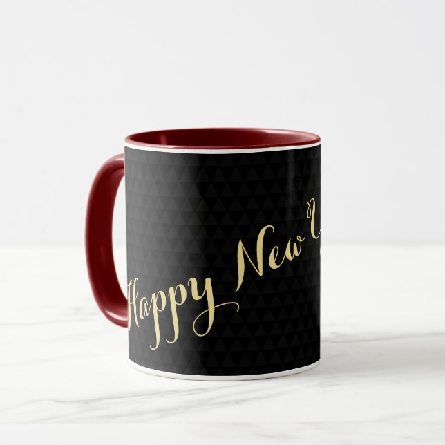 Happy New Year 2026 Black Gold Elegant Tea Coffee Mug (Front Left)