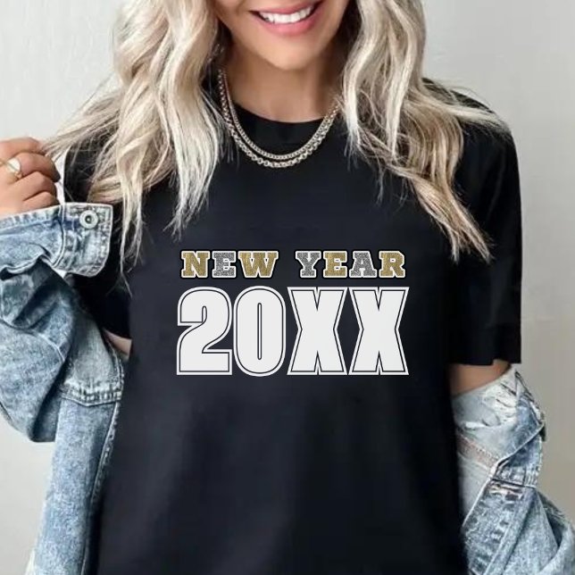 Happy New Year 2026 Black Silver & Gold Glitter T-Shirt (Black Silver & Gold Glitter Happy New Year 2024 T-Shirt)