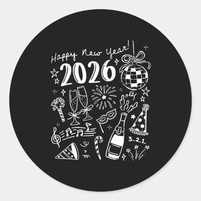 Happy New Year 2026 Bow Funny  Classic Round Sticker (Front)
