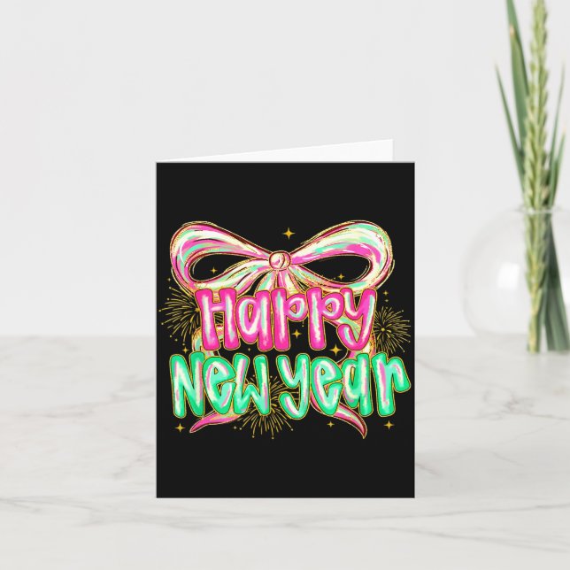 Happy New Year 2026 Brushstroke Coquette Firework  Card (Front)