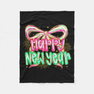Happy New Year 2026 Brushstroke Coquette Firework Fleece Blanket