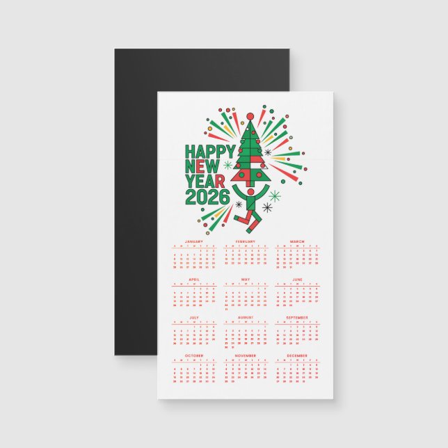 Happy New Year 2026 Calendar Magnetic Card (Front/Back)