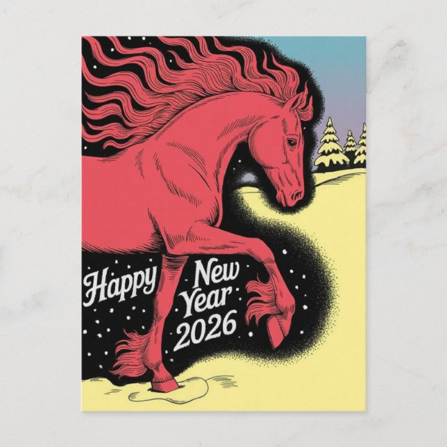 Happy New Year 2026 Card Red Horse Card (Front)