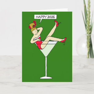 Happy New Year 2026 Cartoon Lady  Card
