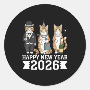 Happy New Year 2026 Cat Lovers Festive Party Celeb Classic Round Sticker