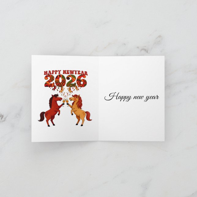 Happy New Year 2026 – Celebrating Horses with Cham Card (Inside)