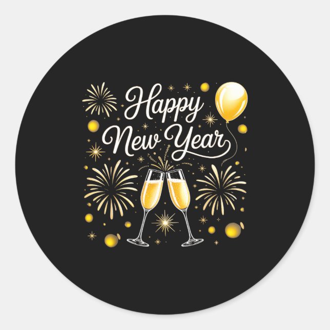 Happy New Year 2026 Celebration Design With Champa Classic Round Sticker (Front)